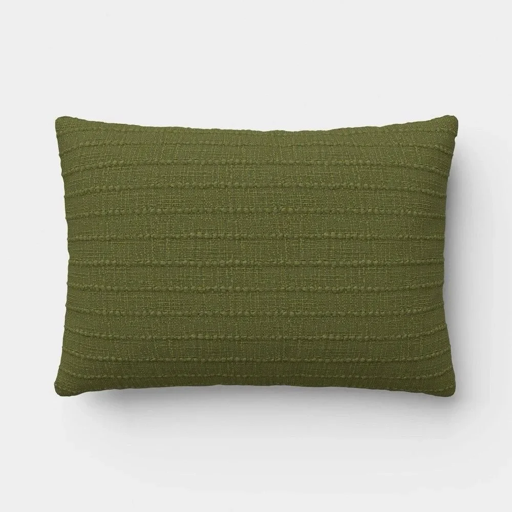 Threshold 14x20 Dark Green Textural Woven Lumbar Throw Pillow New No Tags